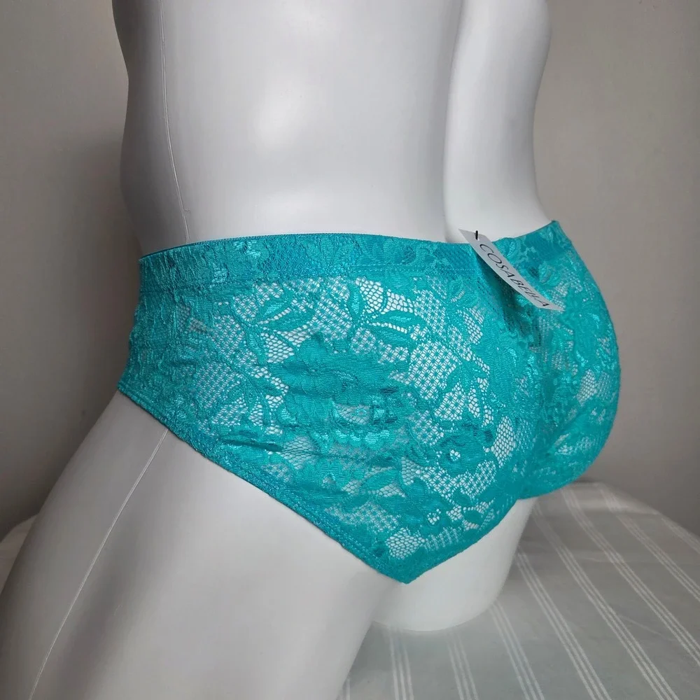 Cosabella Mens Never Say Never Teal Floral Lace Low Rise‎ Brief Underwear NEW